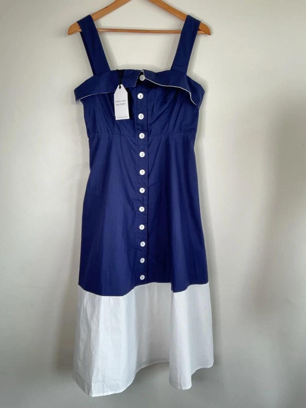 NEW English Factory Navy and White Button Down 70's Vibes Chic Preppy A Line M - Picture 4 of 12